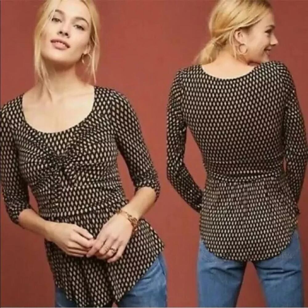Meadow Rue‎ Anthropologie Womens Babydoll Top Size XS Josalyn Tie Front Y2K